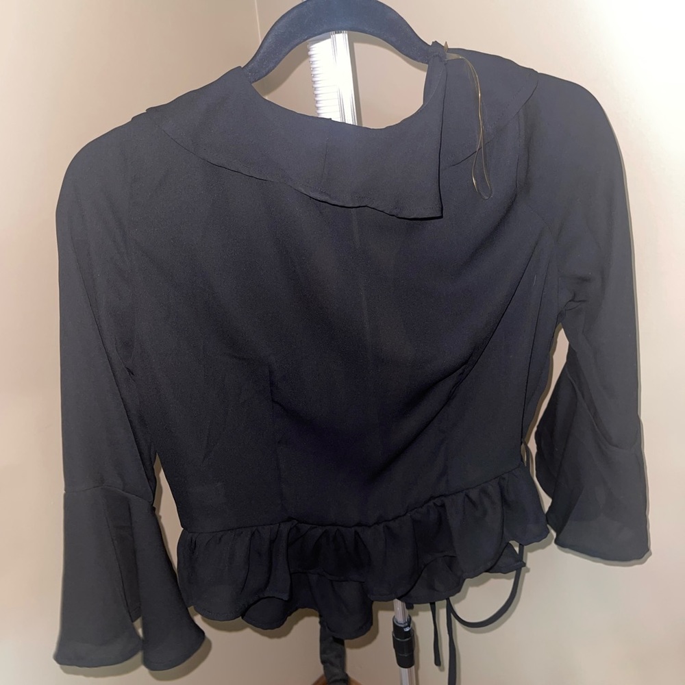 Sheer Ruffle Black wrap blouse - Picture 3 of 3